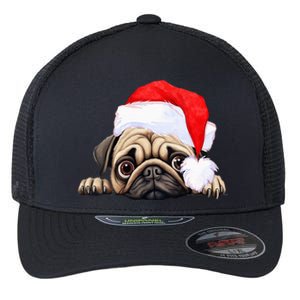 Pug Dog Christmas New Years Santa Claus Hat VNeck Flexfit Unipanel Trucker Cap