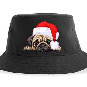 Pug Dog Christmas New Years Santa Claus Hat VNeck Sustainable Bucket Hat