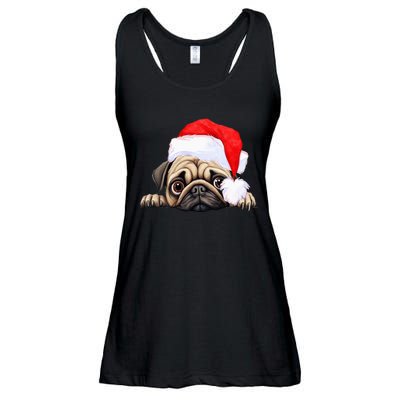 Pug Dog Christmas New Years Santa Claus Hat VNeck Ladies Essential Flowy Tank