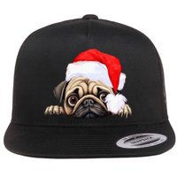 Pug Dog Christmas New Years Santa Claus Hat VNeck Flat Bill Trucker Hat