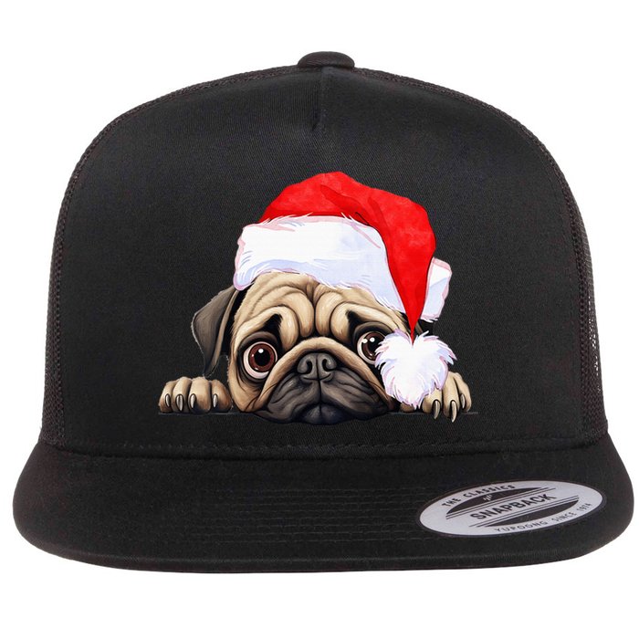 Pug Dog Christmas New Years Santa Claus Hat VNeck Flat Bill Trucker Hat