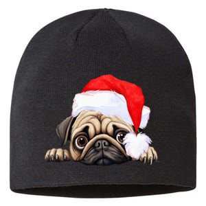 Pug Dog Christmas New Years Santa Claus Hat VNeck Sustainable Beanie