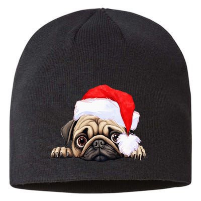 Pug Dog Christmas New Years Santa Claus Hat VNeck Sustainable Beanie