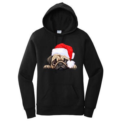 Pug Dog Christmas New Years Santa Claus Hat VNeck Women's Pullover Hoodie