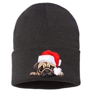 Pug Dog Christmas New Years Santa Claus Hat VNeck Sustainable Knit Beanie