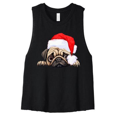 Pug Dog Christmas New Years Santa Claus Hat VNeck Women's Racerback Cropped Tank