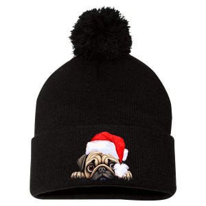 Pug Dog Christmas New Years Santa Claus Hat VNeck Pom Pom 12in Knit Beanie