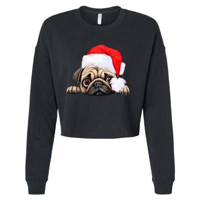 Pug Dog Christmas New Years Santa Claus Hat VNeck Cropped Pullover Crew