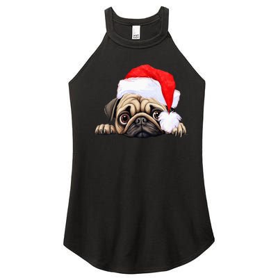 Pug Dog Christmas New Years Santa Claus Hat VNeck Women’s Perfect Tri Rocker Tank