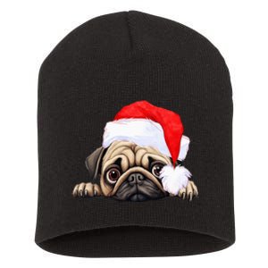 Pug Dog Christmas New Years Santa Claus Hat VNeck Short Acrylic Beanie