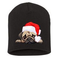 Pug Dog Christmas New Years Santa Claus Hat VNeck Short Acrylic Beanie