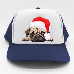 Pug Dog Christmas New Years Santa Claus Hat VNeck Trucker Hat