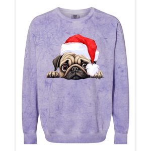 Pug Dog Christmas New Years Santa Claus Hat Funny Gift Colorblast Crewneck Sweatshirt