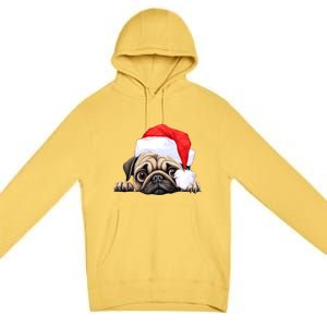 Pug Dog Christmas New Years Santa Claus Hat Funny Gift Premium Pullover Hoodie