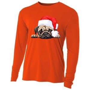 Pug Dog Christmas New Years Santa Claus Hat Funny Gift Cooling Performance Long Sleeve Crew