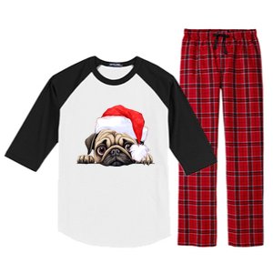 Pug Dog Christmas New Years Santa Claus Hat Funny Gift Raglan Sleeve Pajama Set