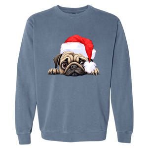 Pug Dog Christmas New Years Santa Claus Hat Funny Gift Garment-Dyed Sweatshirt