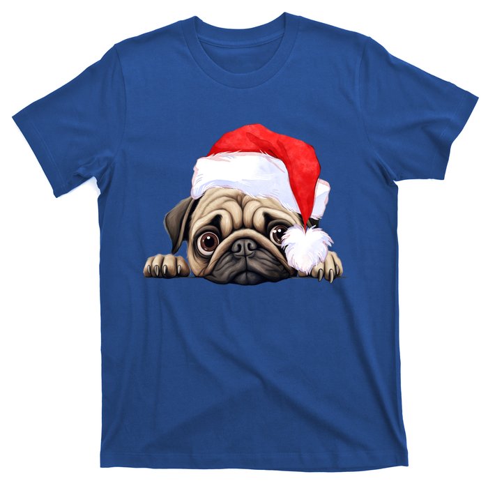 Pug Dog Christmas New Years Santa Claus Hat Funny Gift T-Shirt