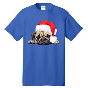 Pug Dog Christmas New Years Santa Claus Hat Funny Gift Tall T-Shirt