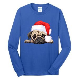 Pug Dog Christmas New Years Santa Claus Hat Funny Gift Tall Long Sleeve T-Shirt