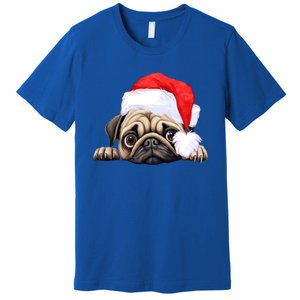 Pug Dog Christmas New Years Santa Claus Hat Funny Gift Premium T-Shirt