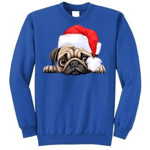 Pug Dog Christmas New Years Santa Claus Hat Funny Gift Tall Sweatshirt