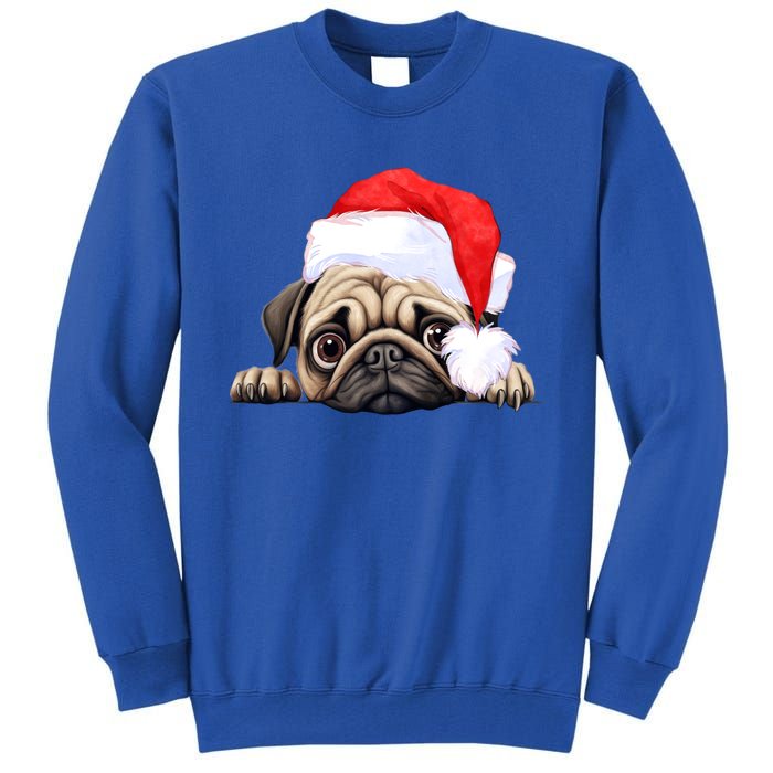 Pug Dog Christmas New Years Santa Claus Hat Funny Gift Tall Sweatshirt