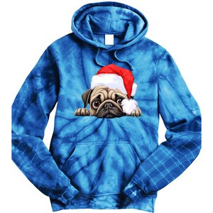 Pug Dog Christmas New Years Santa Claus Hat Funny Gift Tie Dye Hoodie