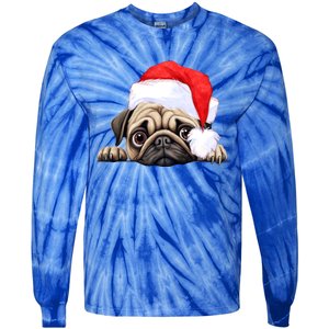 Pug Dog Christmas New Years Santa Claus Hat Funny Gift Tie-Dye Long Sleeve Shirt