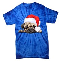 Pug Dog Christmas New Years Santa Claus Hat Funny Gift Tie-Dye T-Shirt