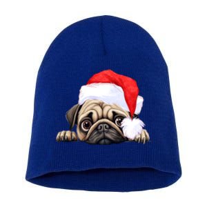 Pug Dog Christmas New Years Santa Claus Hat Funny Gift Short Acrylic Beanie