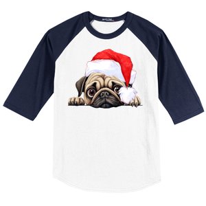 Pug Dog Christmas New Years Santa Claus Hat Funny Gift Baseball Sleeve Shirt