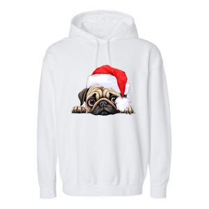 Pug Dog Christmas New Years Santa Claus Hat Funny Gift Garment-Dyed Fleece Hoodie