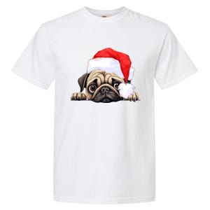 Pug Dog Christmas New Years Santa Claus Hat Funny Gift Garment-Dyed Heavyweight T-Shirt