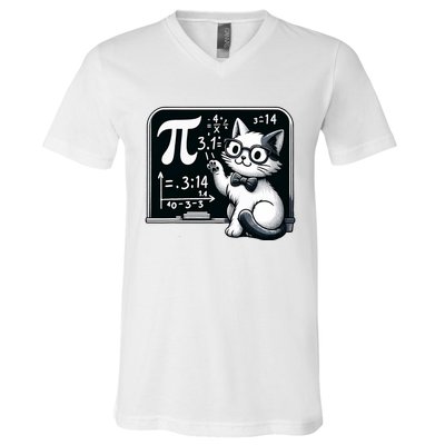 Pi Day Cat V-Neck T-Shirt