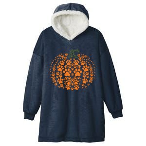 Pumpkin Dog Cat Paw Print Halloween Pet Lover Long Sleeve Hooded Wearable Blanket