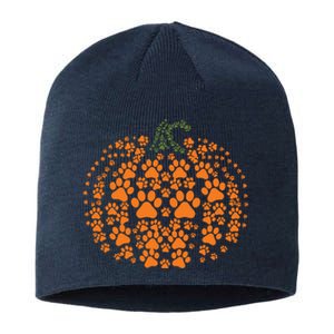 Pumpkin Dog Cat Paw Print Halloween Pet Lover Long Sleeve Sustainable Beanie