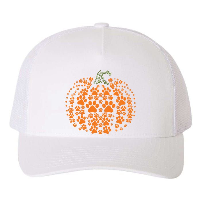 Pumpkin Dog Cat Paw Print Halloween Pet Lover Long Sleeve Yupoong Adult 5-Panel Trucker Hat