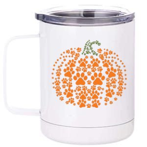 Pumpkin Dog Cat Paw Print Halloween Pet Lover Long Sleeve 12 oz Stainless Steel Tumbler Cup