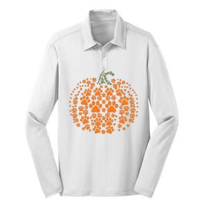 Pumpkin Dog Cat Paw Print Halloween Pet Lover Long Sleeve Silk Touch Performance Long Sleeve Polo