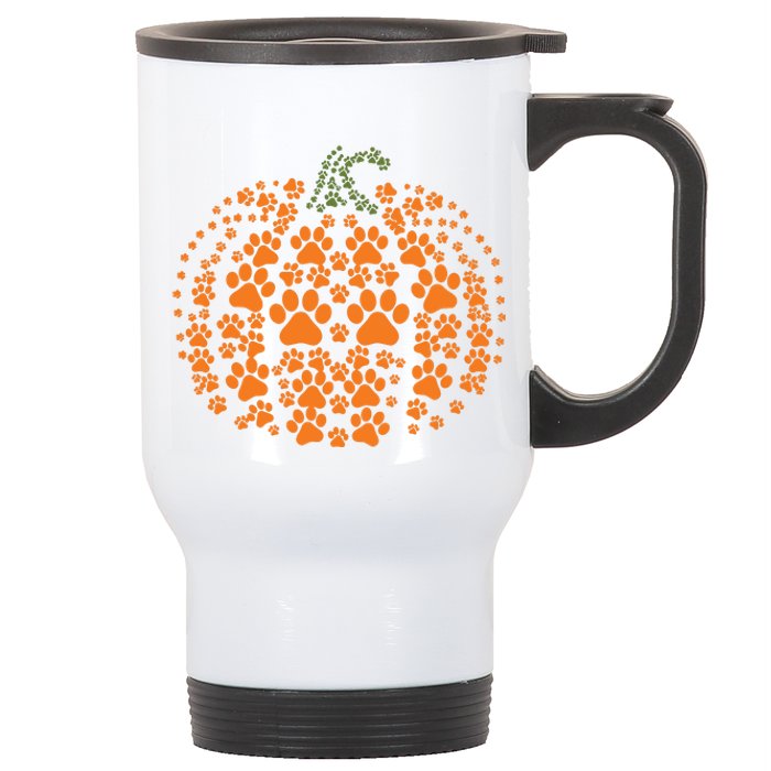 Pumpkin Dog Cat Paw Print Halloween Pet Lover Long Sleeve Stainless Steel Travel Mug