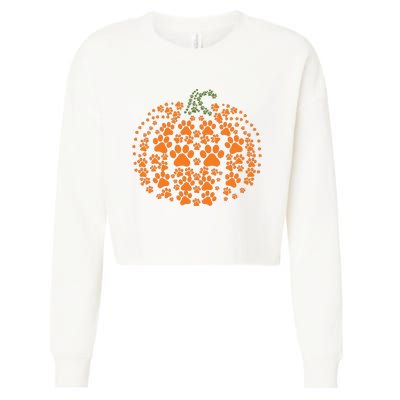 Pumpkin Dog Cat Paw Print Halloween Pet Lover Long Sleeve Cropped Pullover Crew