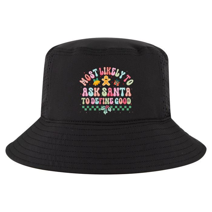 Polka Dots Christmas Most Likely To Ask Santa To Define Good Cool Comfort Performance Bucket Hat