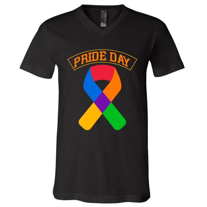 Pride Day Celebration Emblem V-Neck T-Shirt