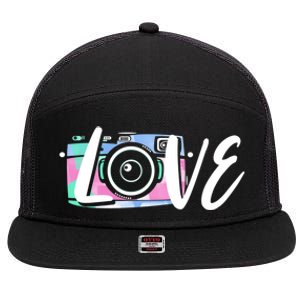 Photography Day Cute Gift Camera Love Photographer Gift 7 Panel Mesh Trucker Snapback Hat