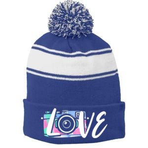 Photography Day Cute Gift Camera Love Photographer Gift Stripe Pom Pom Beanie