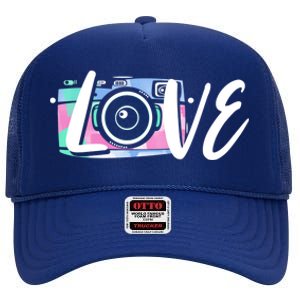 Photography Day Cute Gift Camera Love Photographer Gift High Crown Mesh Back Trucker Hat