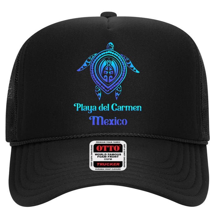 Playa Del Carmen Mexico Sea Turtle Tribal Tattoo Souvenirs High Crown Mesh Back Trucker Hat