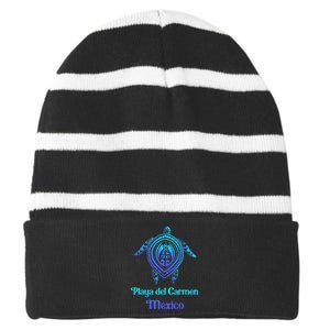 Playa Del Carmen Mexico Sea Turtle Tribal Tattoo Souvenirs Striped Beanie with Solid Band