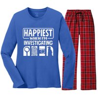 Private Detective Crime Investigator Investigating Cool Gift Women's Long Sleeve Flannel Pajama Set 